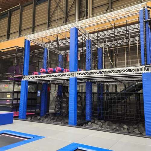 Multi level Ninja Course trampoline park La Ruche Fribowling