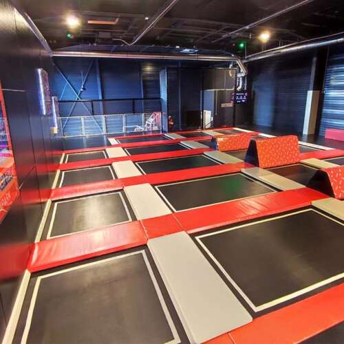 Trampoline park with interactive games